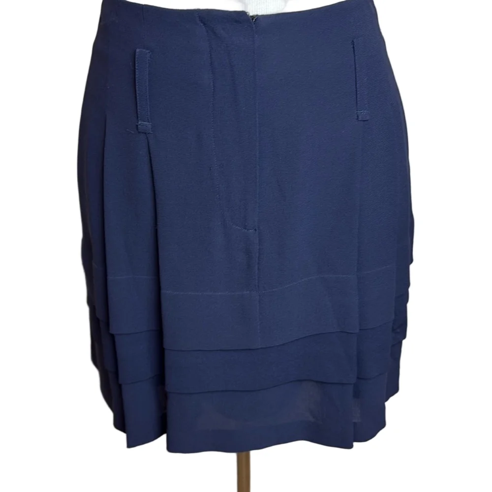 Balenciaga Navy Silk Ruffled Layered Skirt Size 6